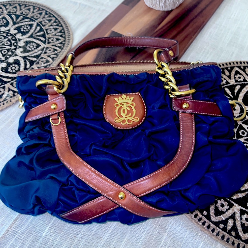 Vintage Juicy couture ruched canvas and leather hand bag Y2K bag